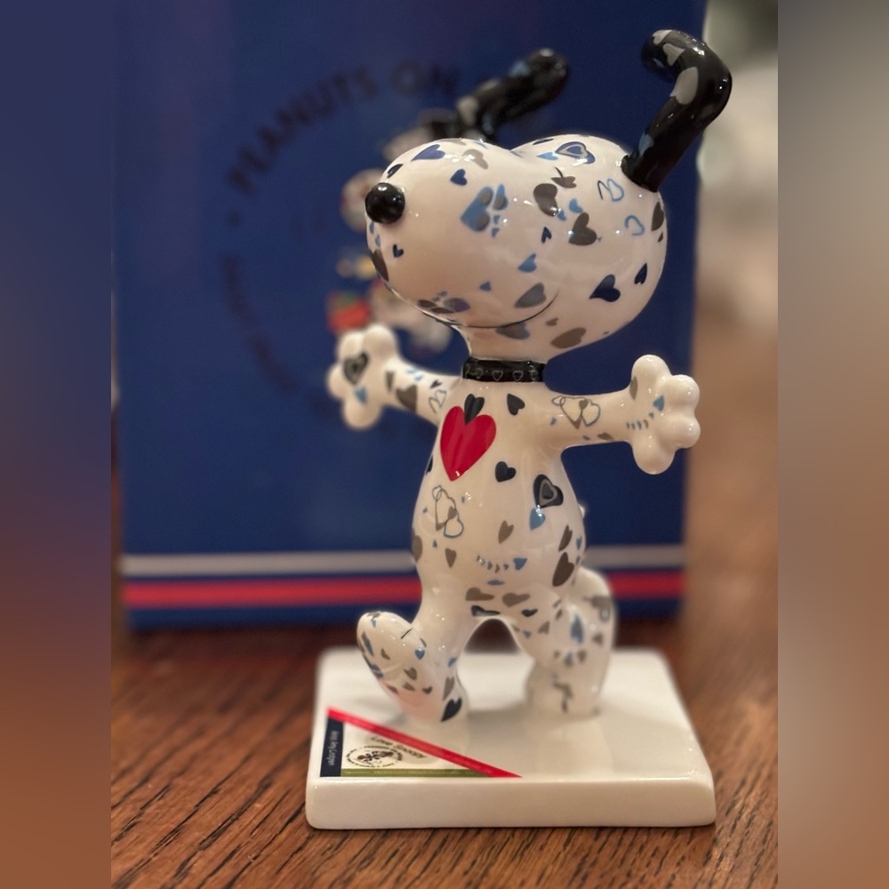 Peanuts Ceramic Dog Figurine - White and Black with Heart Accents